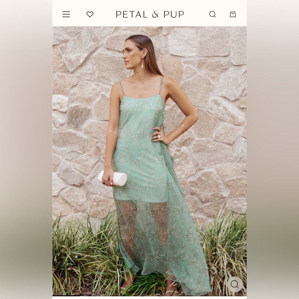 Petal & Pup Sage Green Sheer Embroidered Slip Dress